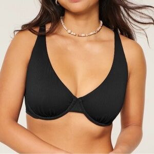 Hollister Curvy High Apex Ribbed Underwire Bikini Top - S - Black
